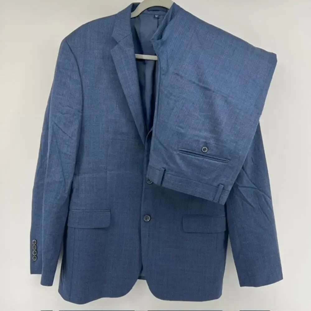 Jos A Bank 2pc Slim Fit Suit Jacket 41R Pants 35x30 Blue Double Vent 2 Button